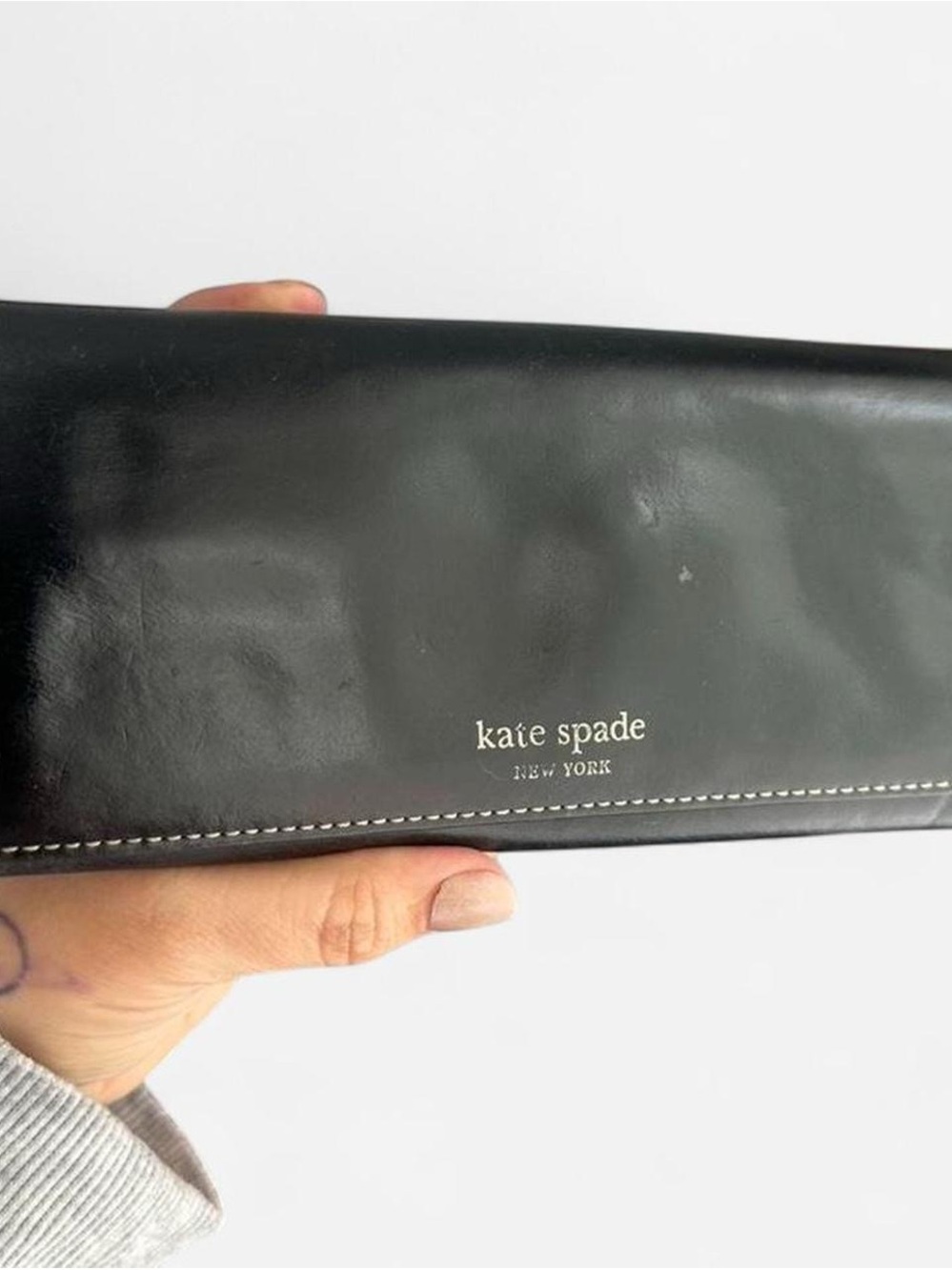 kate spade Black Leather Continental Wallet with Gold Logo